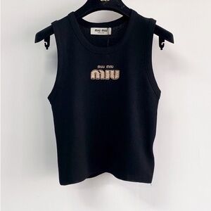Miu Miu Black Tank Top with Gold Logo